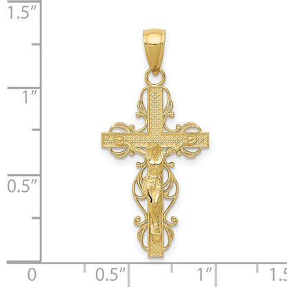 10K Polished Crucifix with Lace Trim Pendant