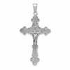 10K White Gold Polished Textured INRI Crucifix Fleur de Lis Pendant