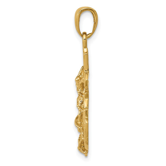 10K Polished Textured 2-D Mariners Crucifix Rope and Wheel Pendant