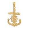 10K Polished Textured 2-D Mariners Crucifix Rope and Wheel Pendant