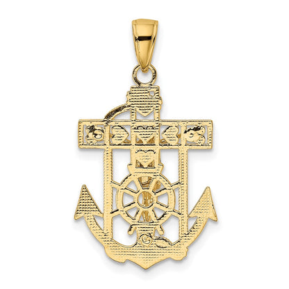 10K Polished Textured Mariners Crucifix Pendant
