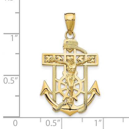 10K Polished Textured Mariners Crucifix Pendant