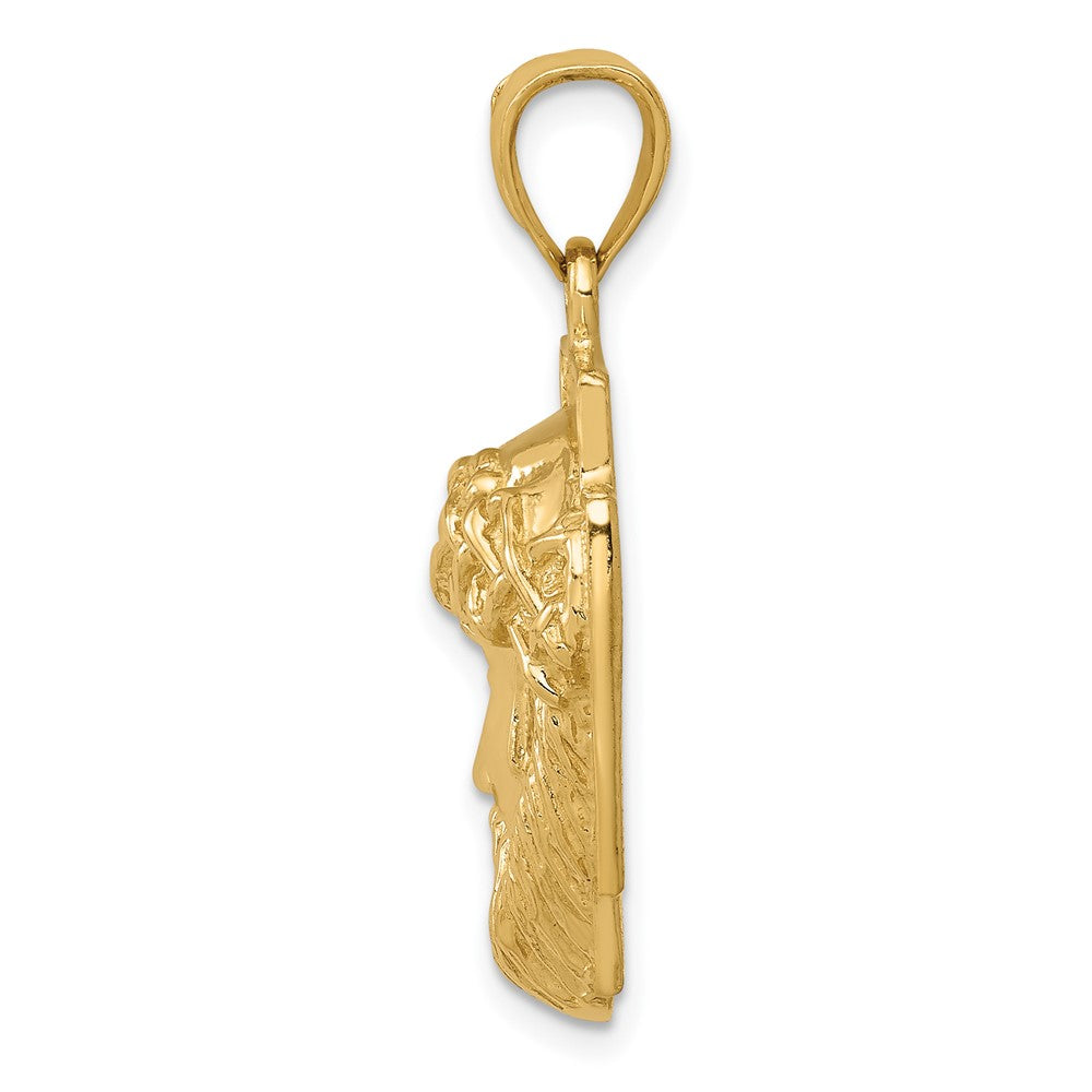 10K Polished 2-D Large Jesus Head with Crown of Thorns Pendant