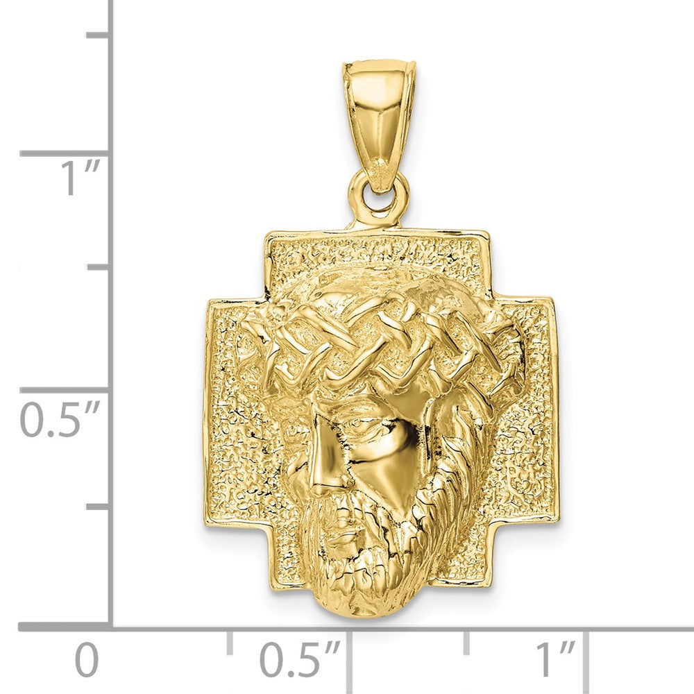 10K Polished 2-D Large Jesus Head with Crown of Thorns Pendant