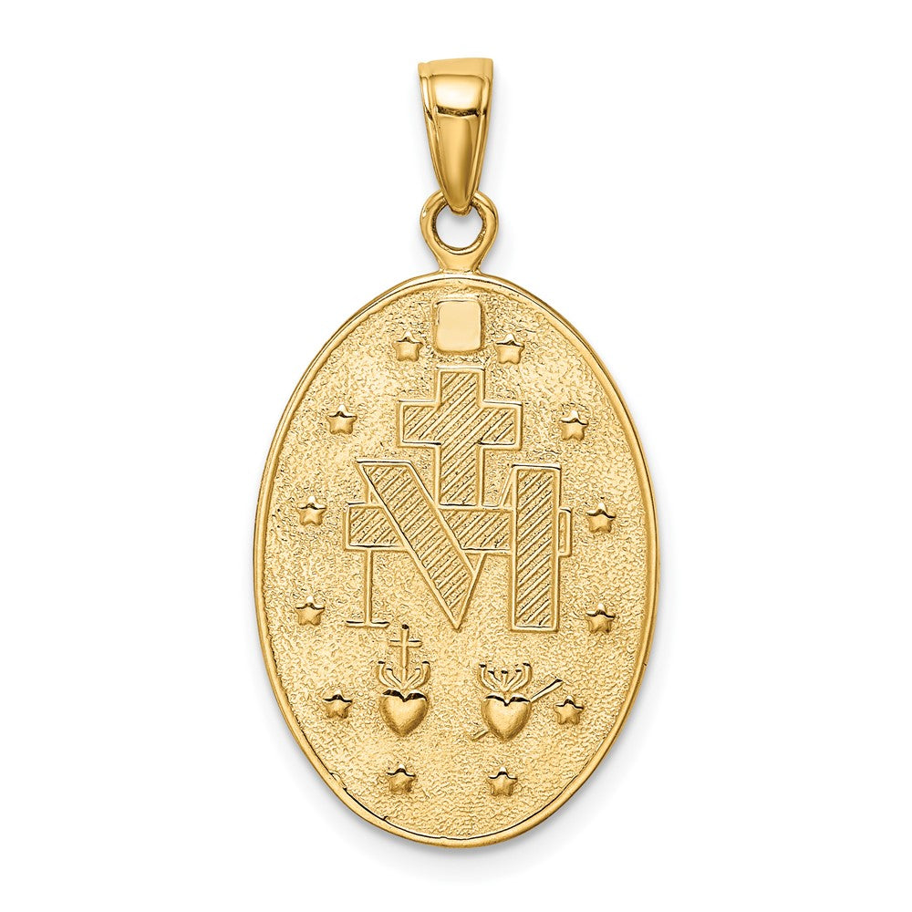 10K Satin and Polished Finish Oval Miraculous Medal Pendant