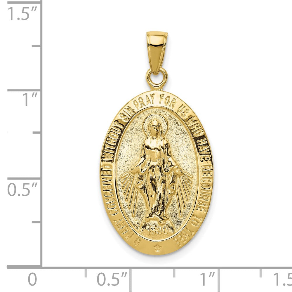 10K Satin and Polished Finish Oval Miraculous Medal Pendant