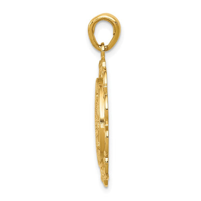 10K Polished Round Miraculous Medal With Scalloped Frame Pendant