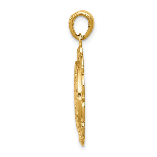 10K Polished Round Miraculous Medal With Scalloped Frame Pendant