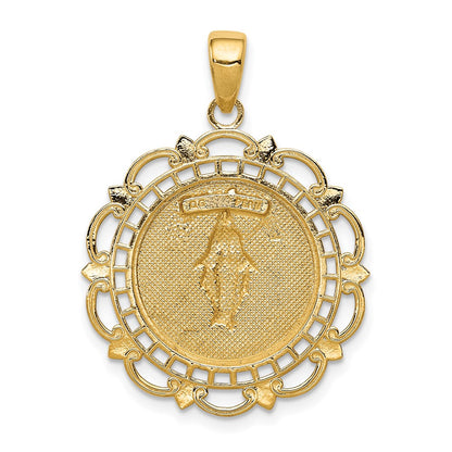 10K Polished Round Miraculous Medal With Scalloped Frame Pendant