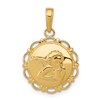 10K Polished Angel/Cherub on Round Scalloped Frame Pendant