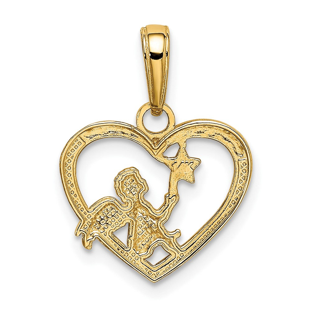 10K and White Rhodium Angel in Heart with Star Pendant