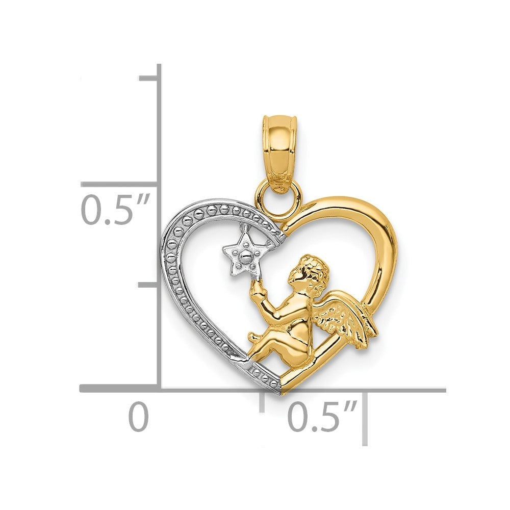 10K and White Rhodium Angel in Heart with Star Pendant