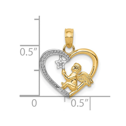 10K and White Rhodium Angel in Heart with Star Pendant