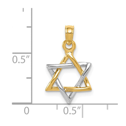 10K Two-tone 3-D Polished Star of David Pendant