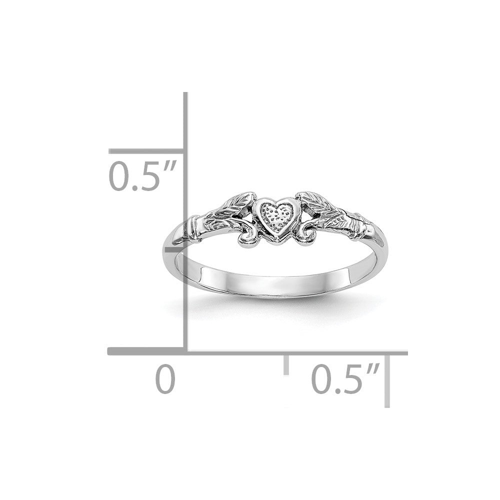 10K White Gold Textured Mini Heart Size 1 Baby Ring