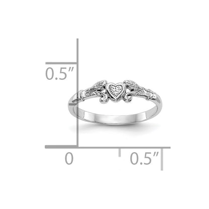 10K White Gold Textured Mini Heart Size 1 Baby Ring