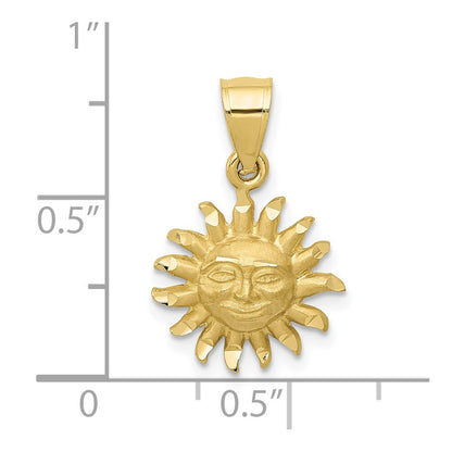10k Satin Diamond-cut Sun Pendant