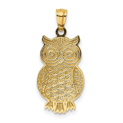 10K and White Rhodium Polished and Textured Owl Pendant