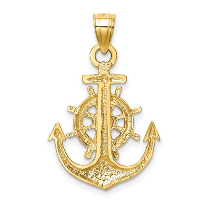 10k Satin Diamond-cut Anchor with Ships Wheel Pendant