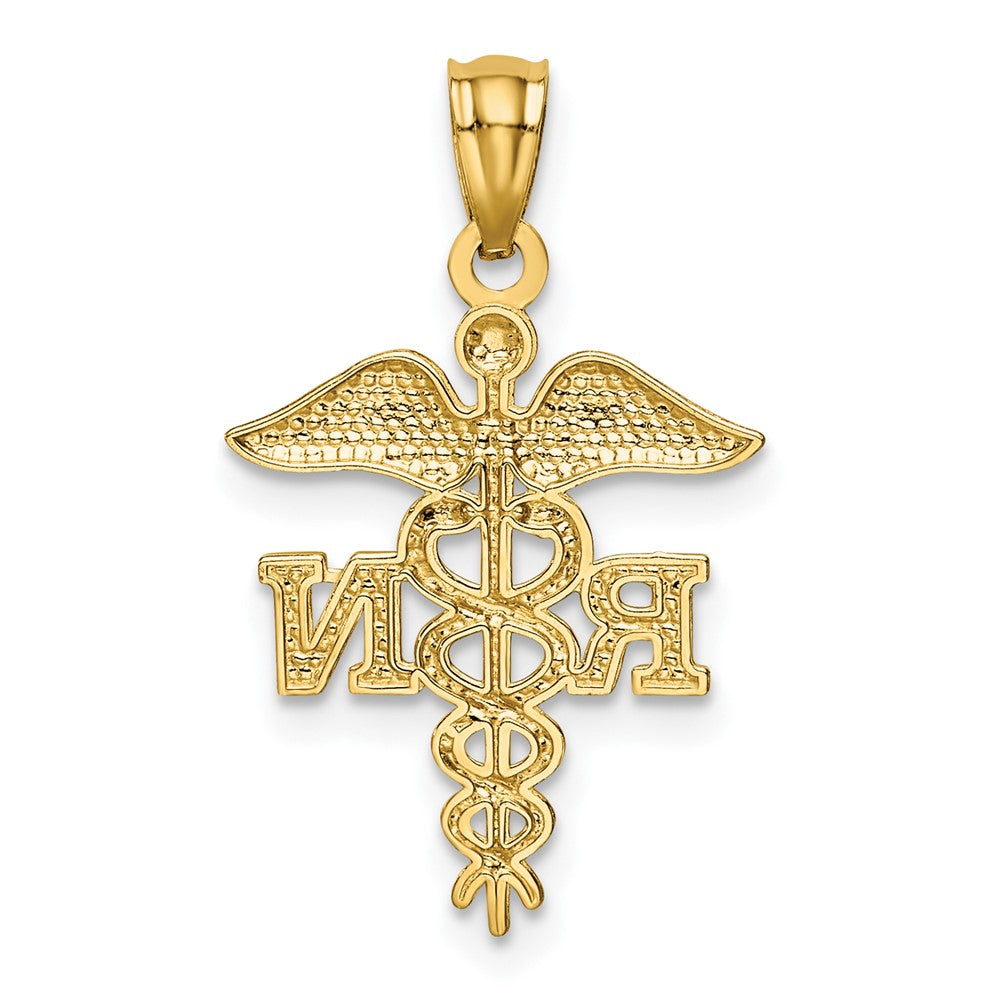 10k Diamond-cut Polished RN Nurse Caduceus Pendant