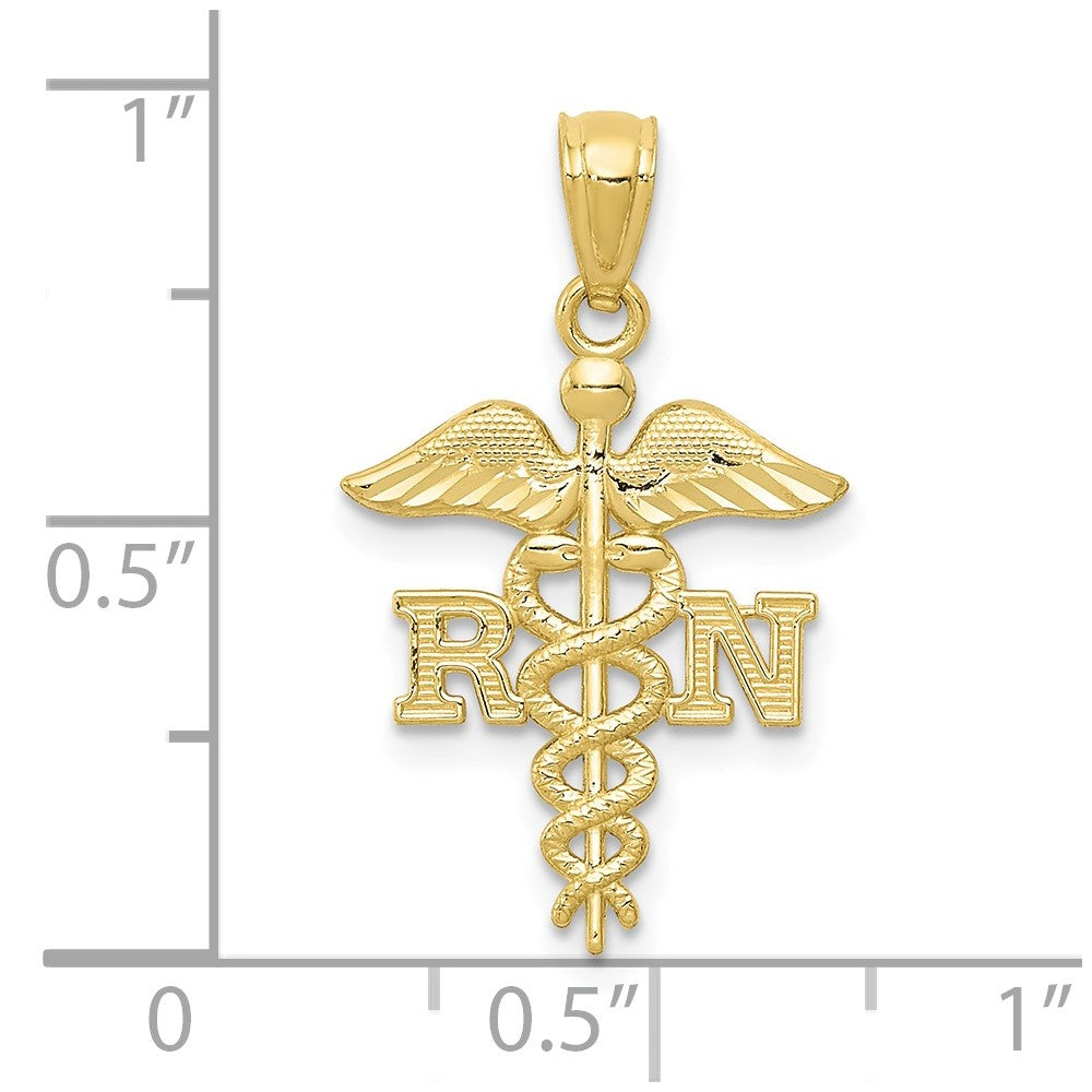 10k Diamond-cut Polished RN Nurse Caduceus Pendant