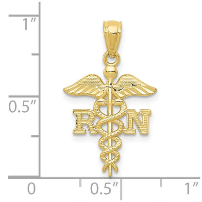 10k Diamond-cut Polished RN Nurse Caduceus Pendant