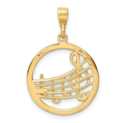 10k Polished Musical Notes in Circle Pendant