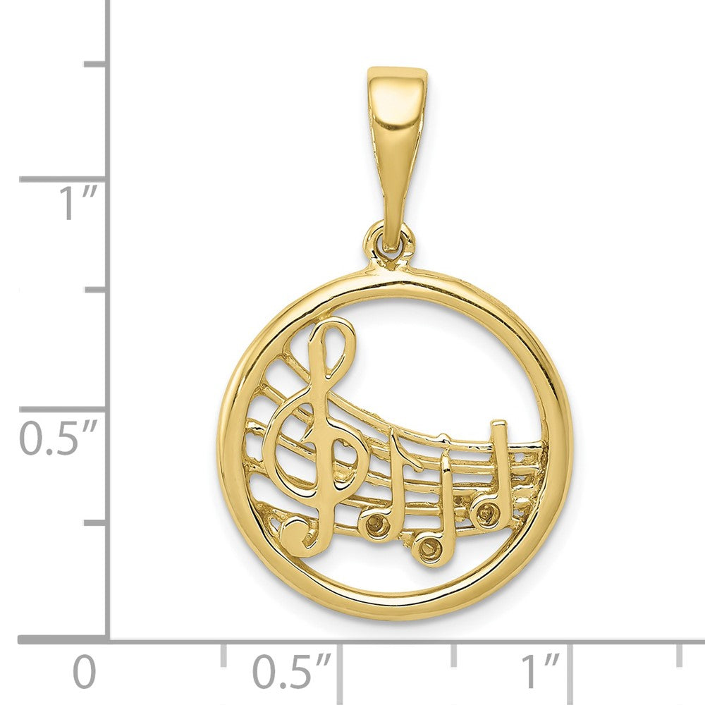 10k Polished Musical Notes in Circle Pendant