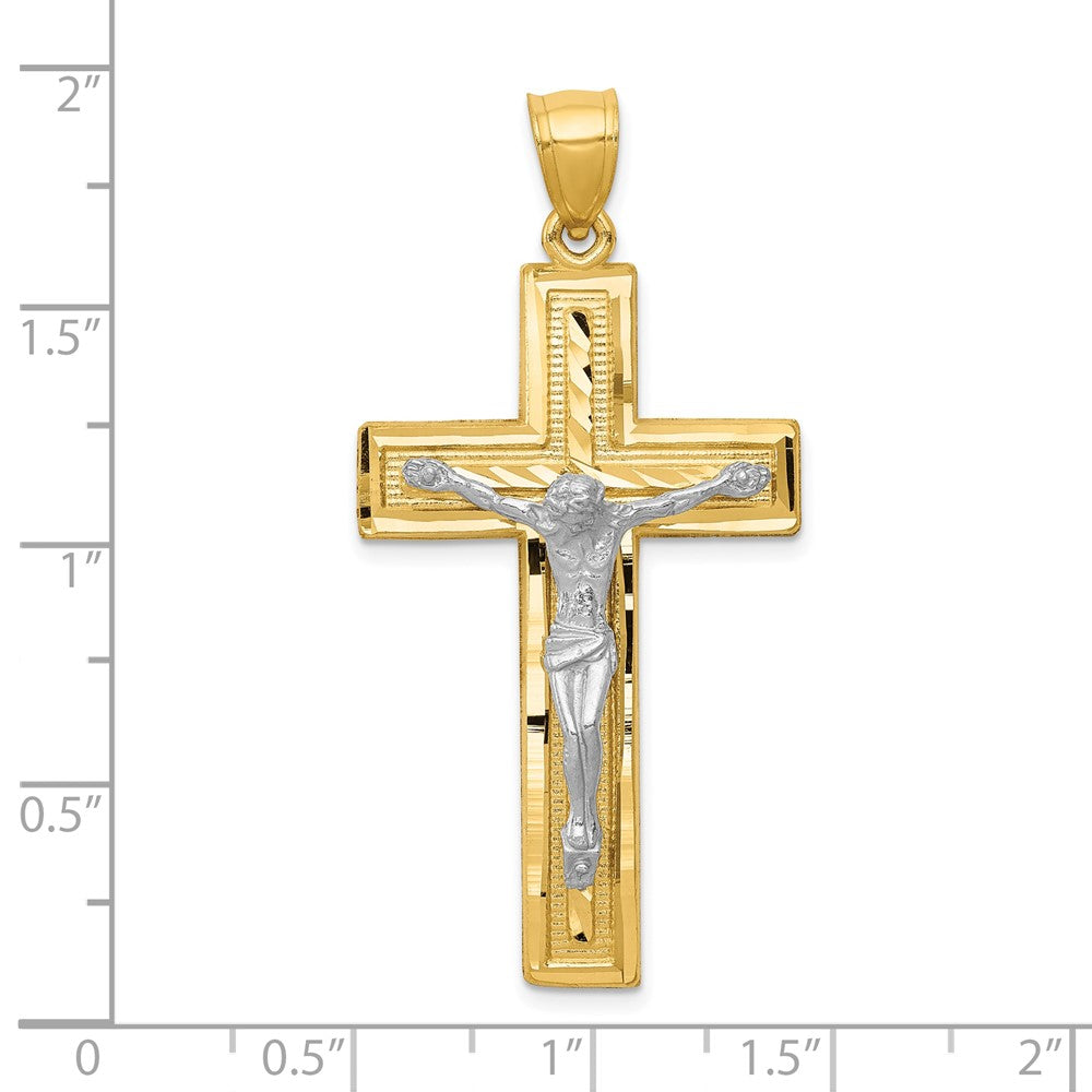 10k Two-tone Diamond-cut Latin Crucifix Pendant