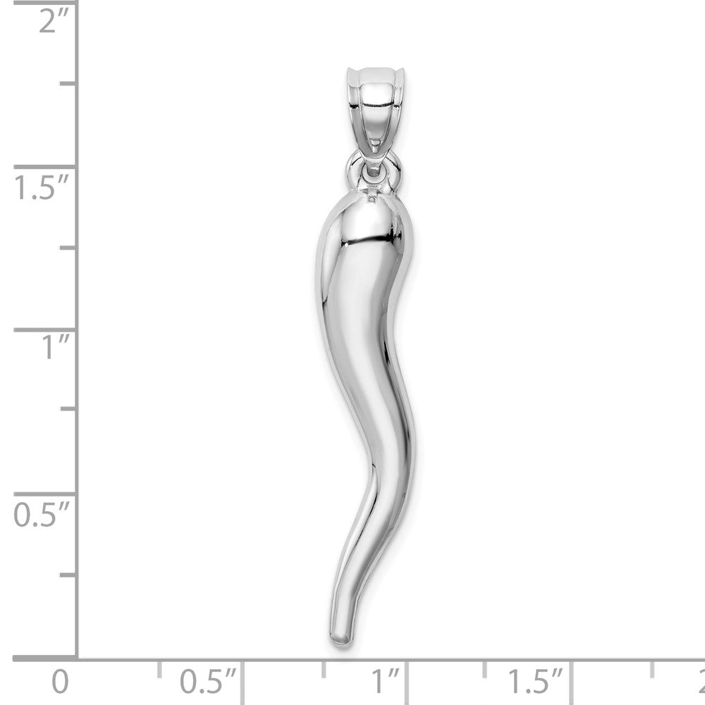10k White Gold X-Large Hollow 3-D Italian Horn Pendant