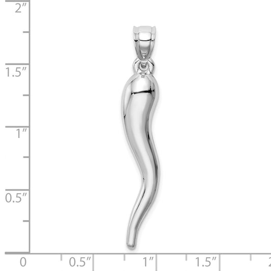 10k White Gold X-Large Hollow 3-D Italian Horn Pendant