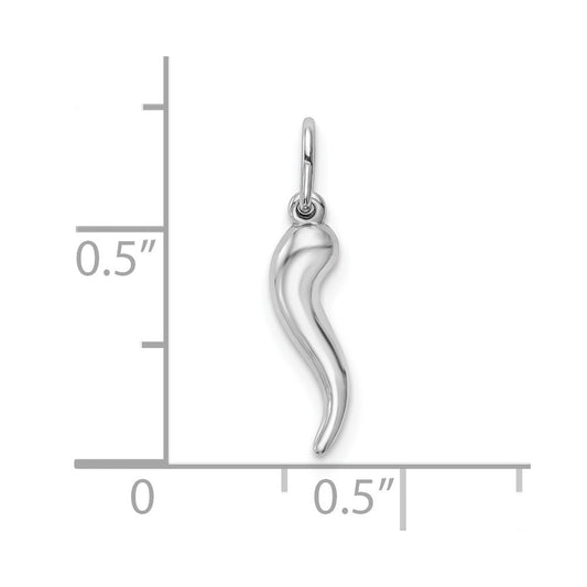10k White Gold Hollow 3-D Italian Horn Pendant