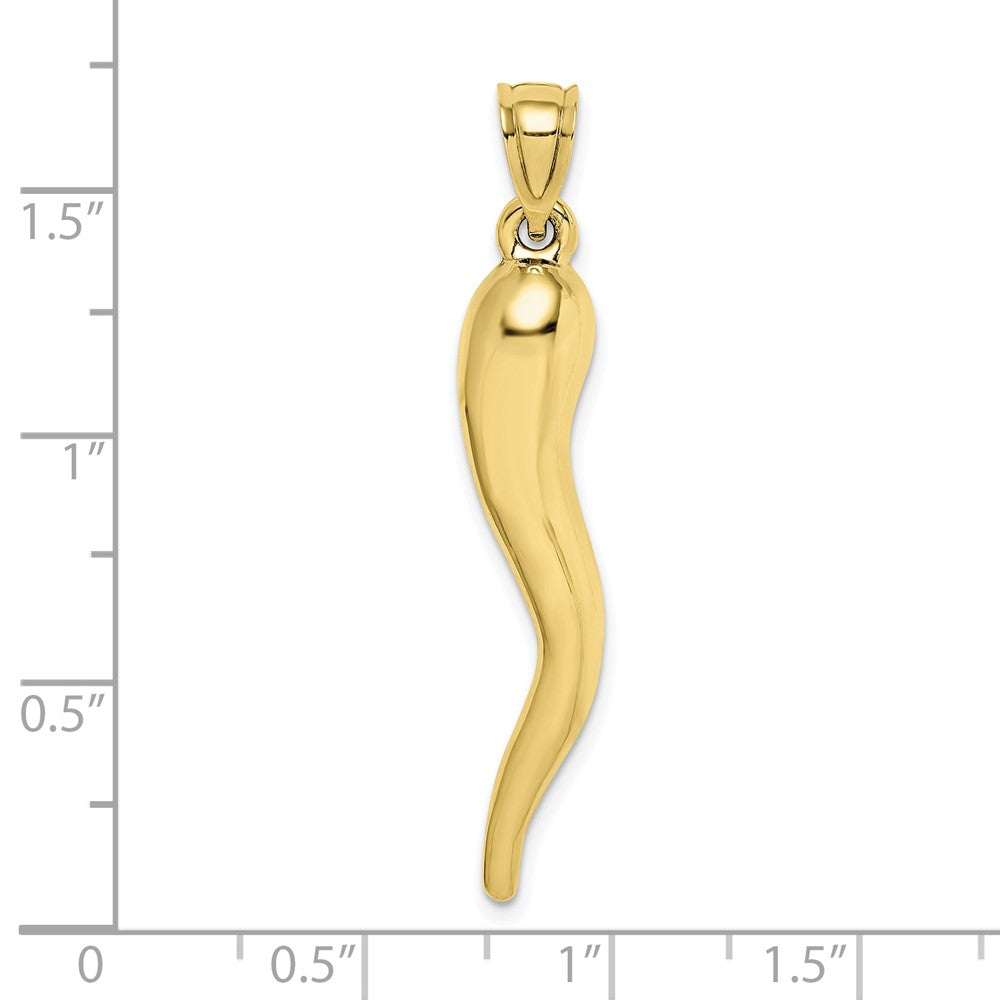 10k X-Large Hollow 3-D Italian Horn Pendant