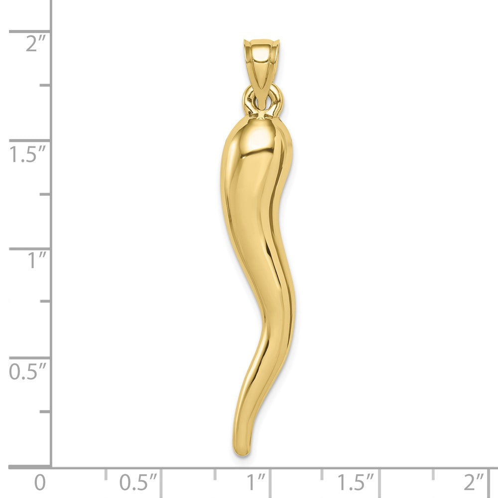 10k X-Large Hollow 3-D Italian Horn Pendant
