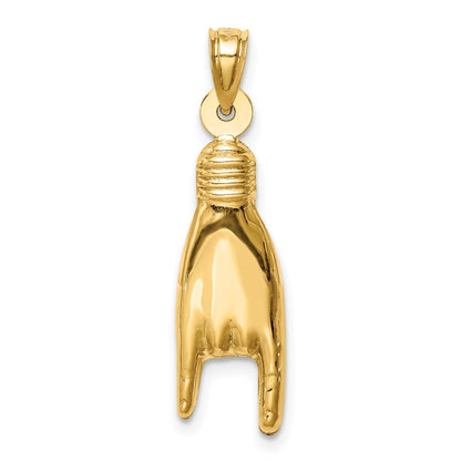 10K 3-D Hollow Rock On Hand Sign Charm