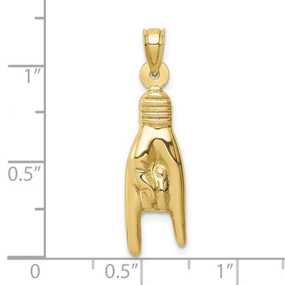 10K 3-D Hollow Rock On Hand Sign Charm