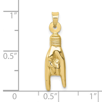 10K 3-D Hollow Rock On Hand Sign Charm