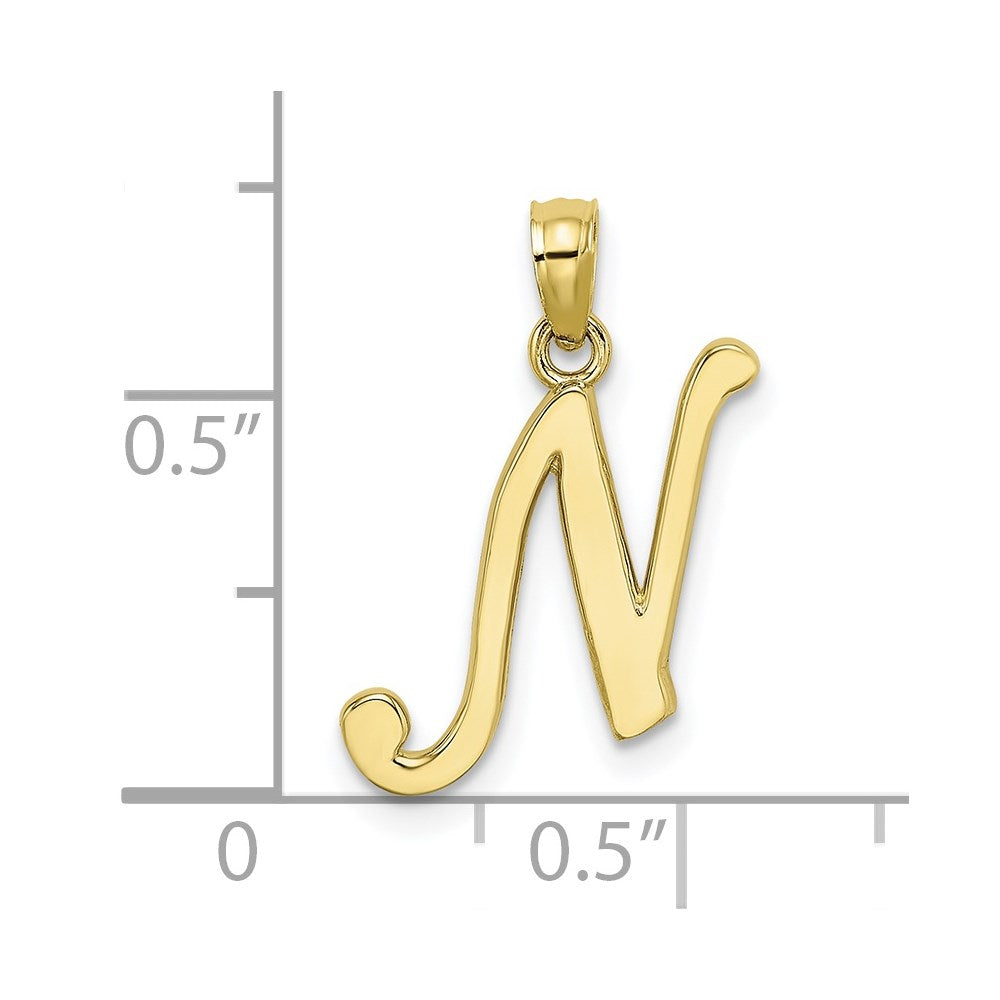 10K Polished Medium Script Initial N Charm
