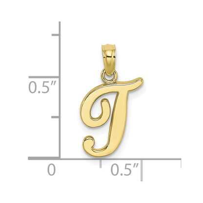 10K Polished Medium Script Initial T Charm
