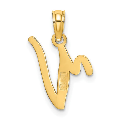 10K Polished Medium Script Initial V Charm