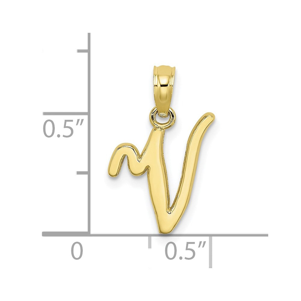 10K Polished Medium Script Initial V Charm