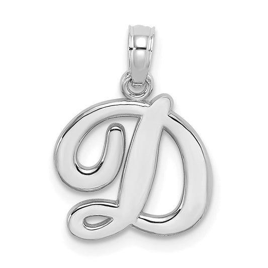 10K White Gold Polished Medium Script Initial D Charm