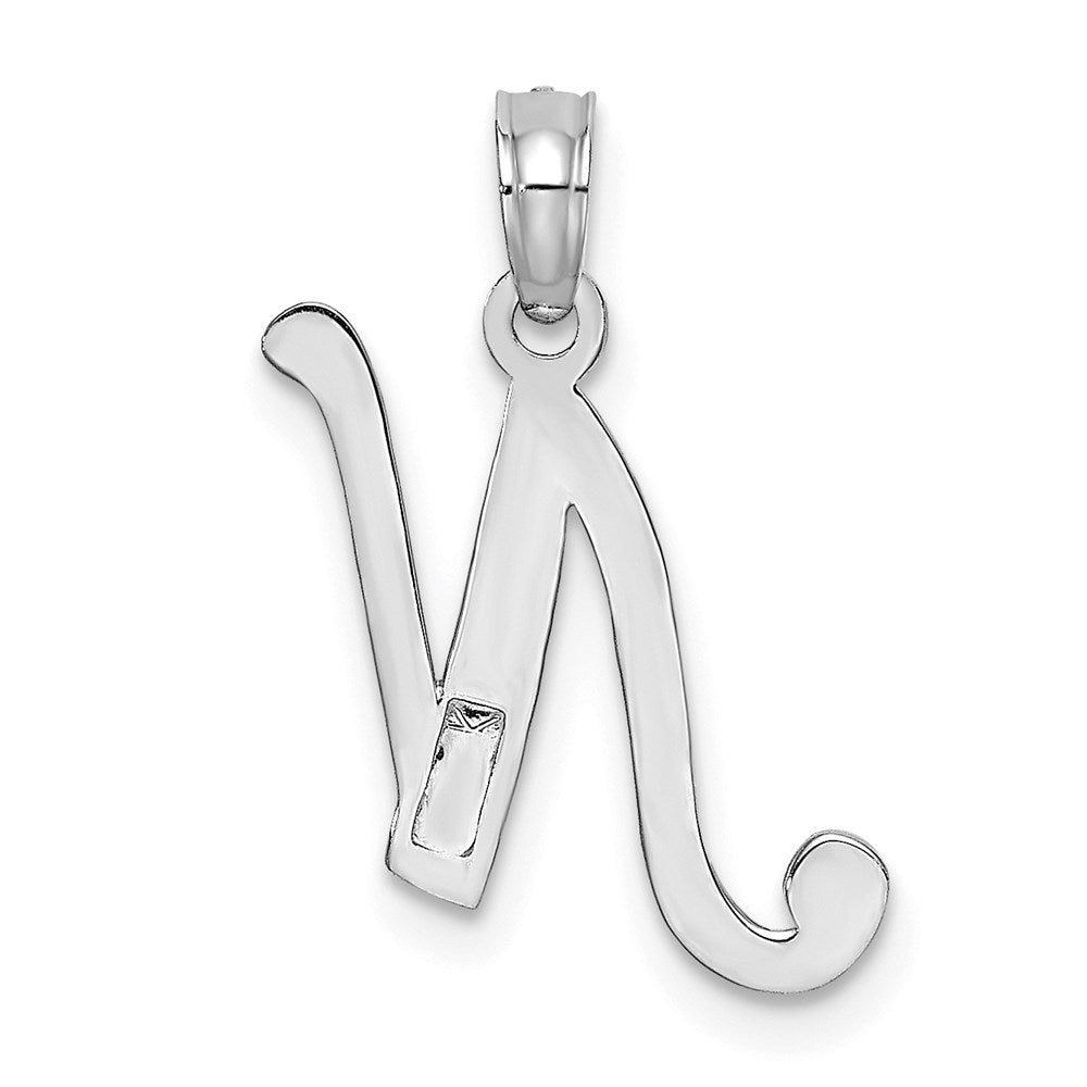 10K White Gold Polished Medium Script Initial N Charm