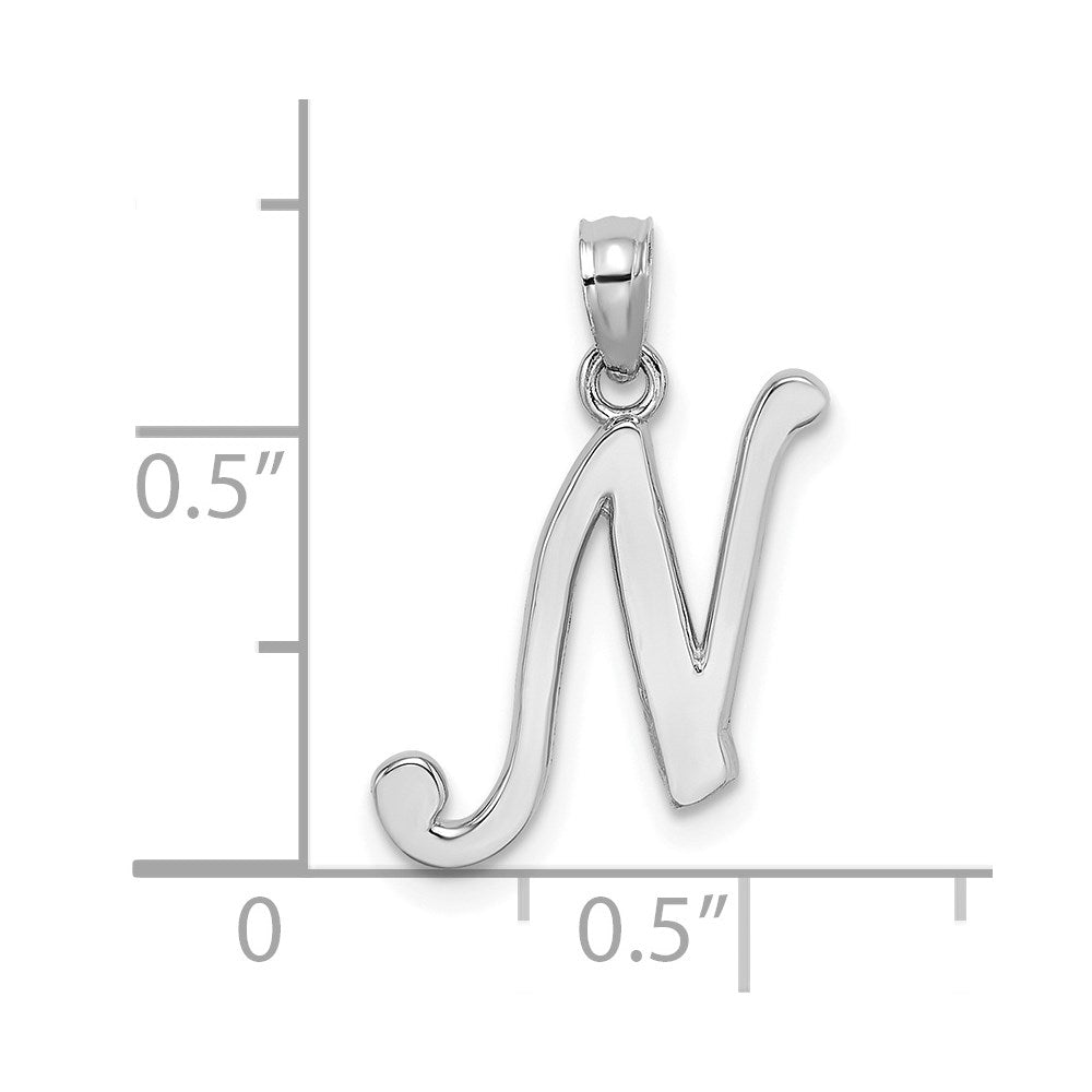 10K White Gold Polished Medium Script Initial N Charm