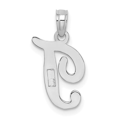 10K White Gold Polished Medium Script Initial T Charm