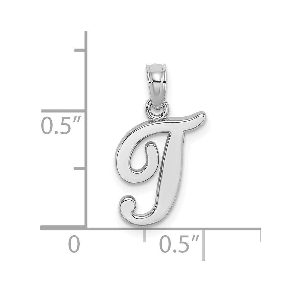 10K White Gold Polished Medium Script Initial T Charm