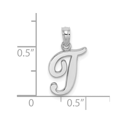 10K White Gold Polished Medium Script Initial T Charm