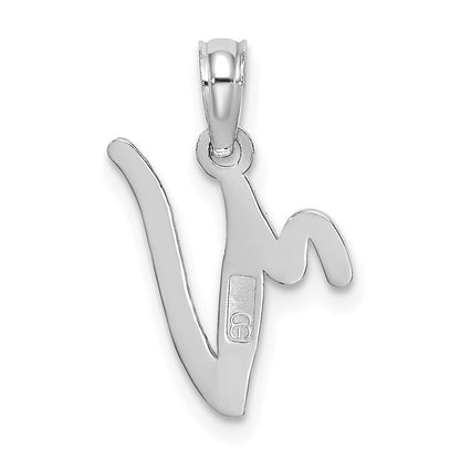 10K White Gold Polished Medium Script Initial V Charm