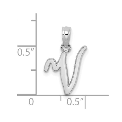 10K White Gold Polished Medium Script Initial V Charm