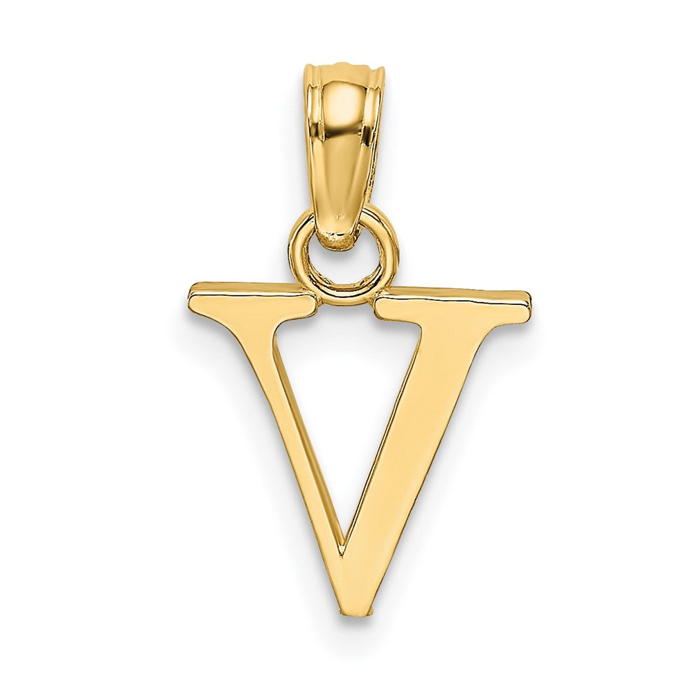 10K Polished Block Initial V Charm